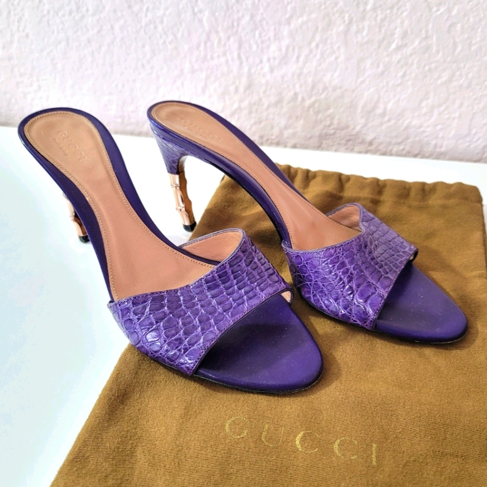 *RARE* Gucci Purple Croc Embossed Bamboo Heel 6.5 B - 3 inch heels